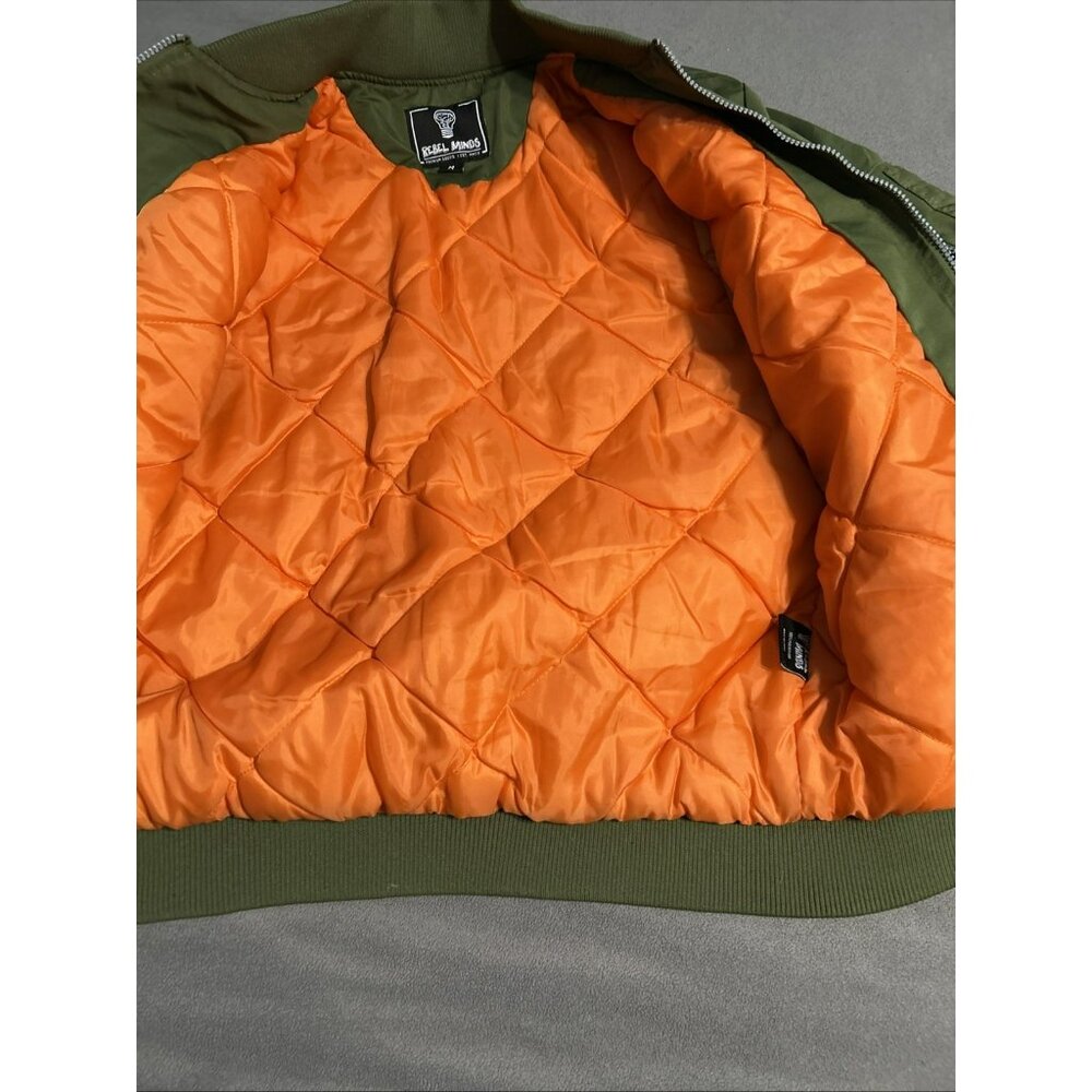 Rebel Minds Varsity Bomber Jacket Medium Green Hip Hop Studio Style Arm Zipper - Picture 7 of 7